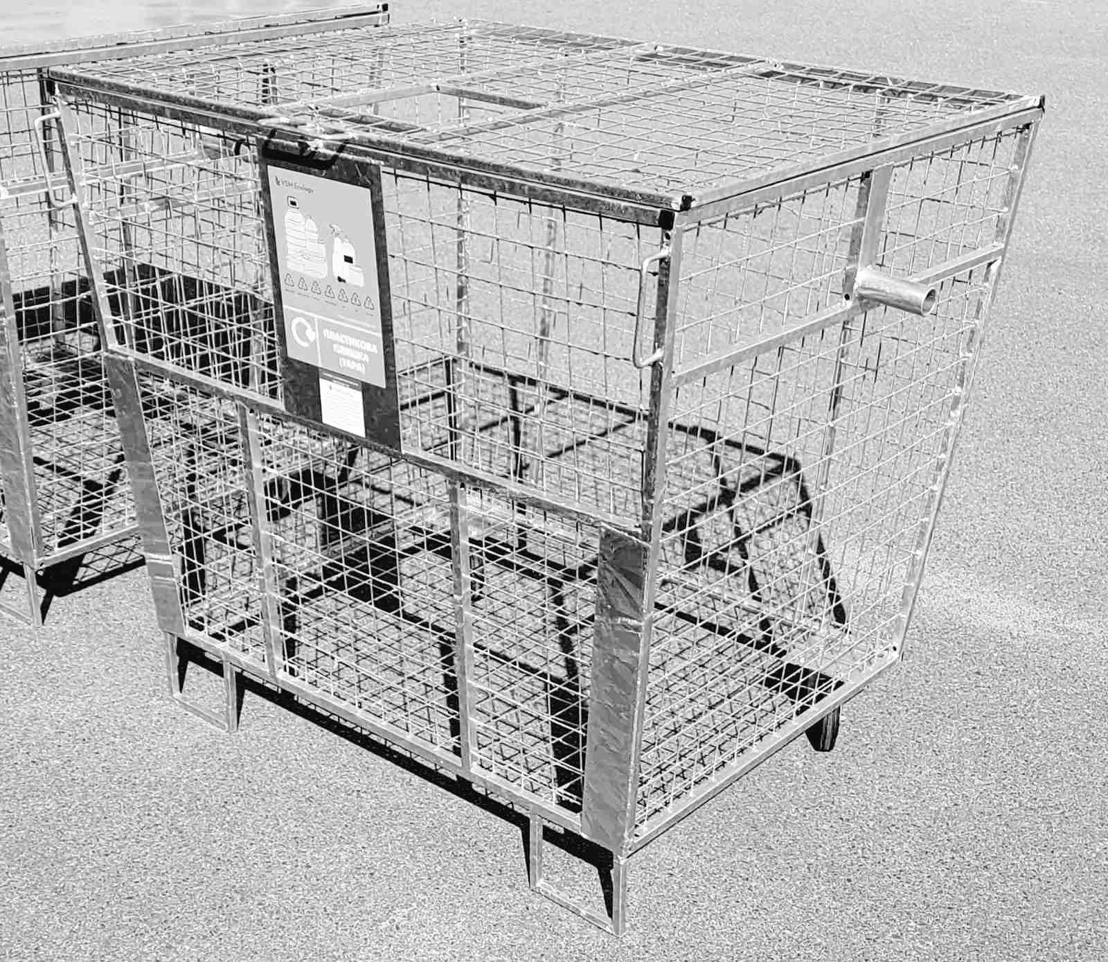 Контейнер сітчастий для збору пластику на 1100л фарбований ВСМ ЕКО